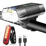 REHKITTZ Luz Bicicleta Súper Luminoso 3300 Lúmenes,Luz Delantera Bicicleta Recargable 5000mAh con Autonomía Ultralarga, con Antiniebla e Pantalla de Potencia, Luces Delantera y Trasera de Bicicleta